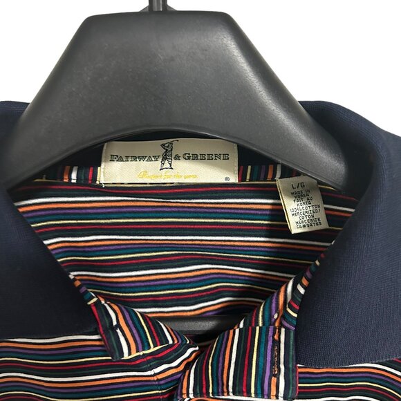 Fairway & Greene Polo Golf Shirt Men's Size Large Blue Striped Logo - Picture 3 of 6